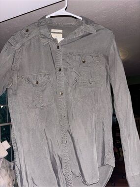 American Eagle Outfitters Gray Button-Up Shirt Jacket